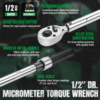 SK Tools USA 1/2" Drive Adjustable Torque Wrench Micrometer, 20-150 ft.lb.