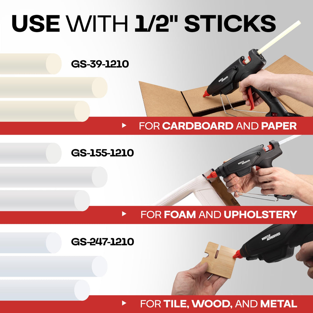 IDL Packaging GG-220 Industrial 200W Hot Glue Gun with 10 pcs Glue Sticks - 1/2" x 10" Full-Size Glue Sticks - Hot Glue Gun Kit for Variety of Surfaces: Foam, Vinyl, Leather, or Upholstery