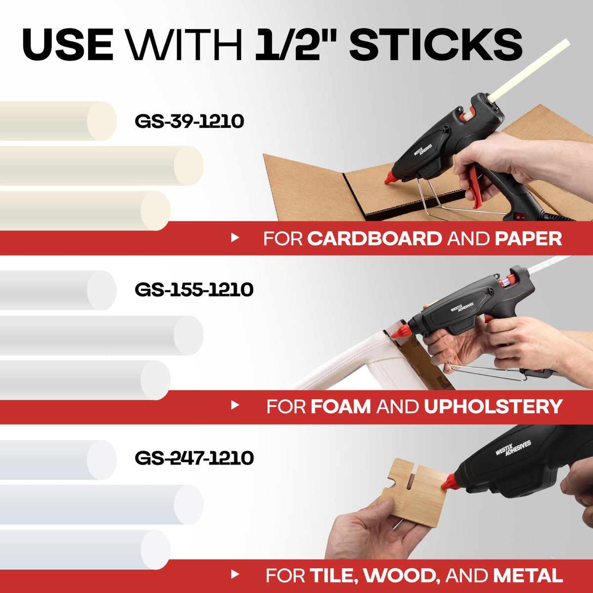 IDL Packaging GG-220 Industrial 200W Hot Glue Gun with 10 pcs Glue Sticks - 1/2" x 10" Full-Size Glue Sticks - Hot Glue Gun Kit for Variety of Surfaces: Foam, Vinyl, Leather, or Upholstery