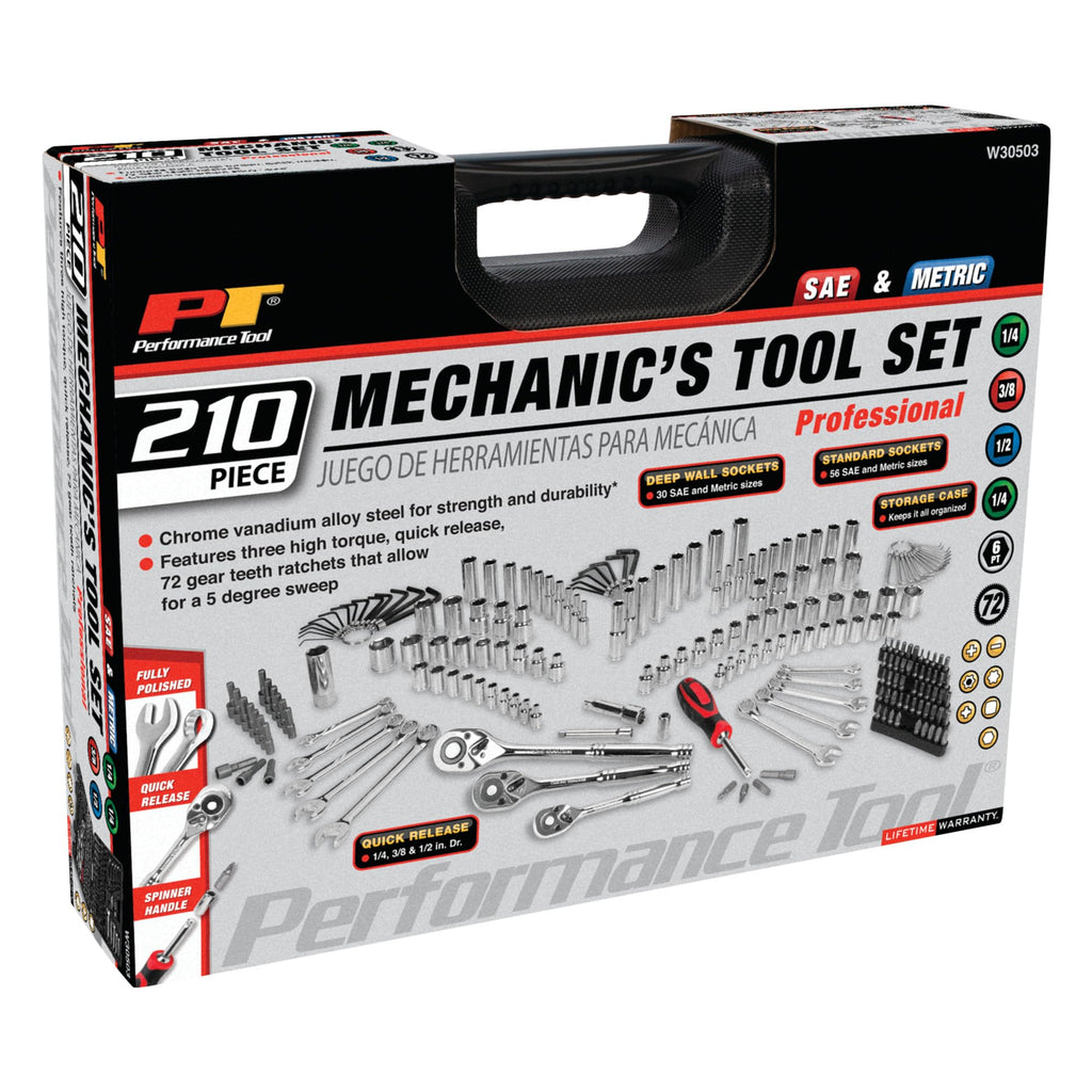 Performance Tool W30503 210-Piece SAE and Metric Mechanic's Tool Set