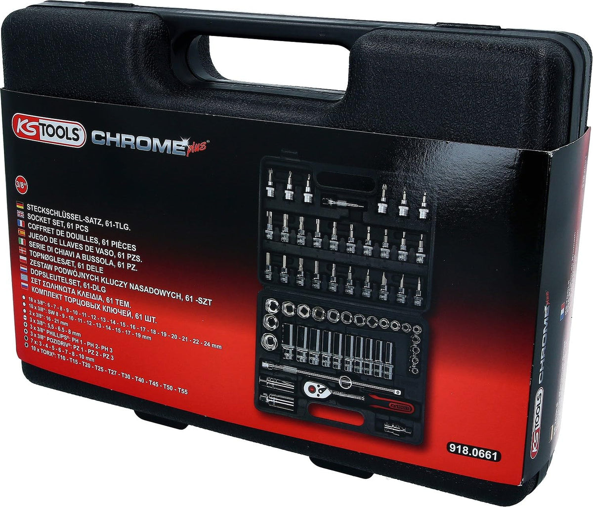 KS TOOLS 3/8" CHROMEplus Socket Set, 61 pcs