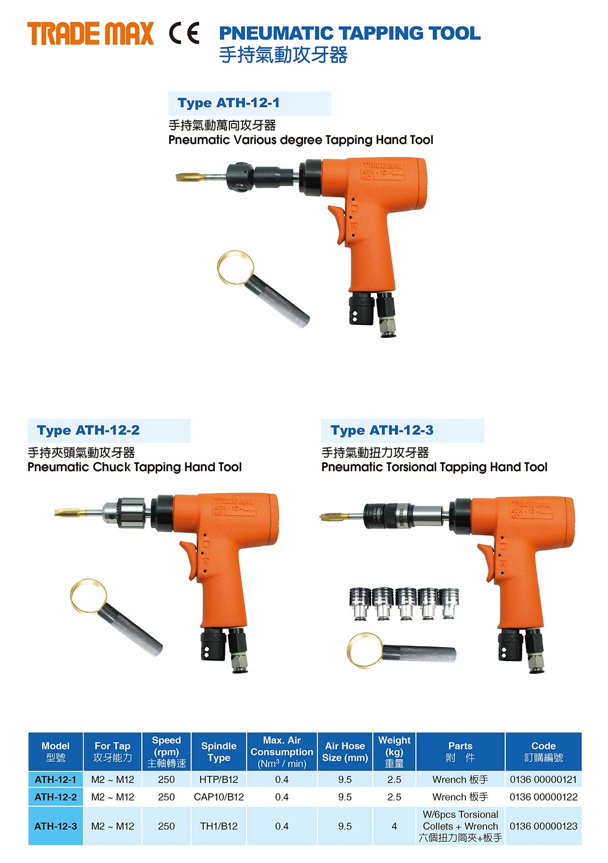 M3-M12 TRADE MAX PNEUMATIC TAPPING MACHINE, 400 HIGH SPEED, TAP COLLECTS INCLUDED (AQ-12-950) Made in Taiwan