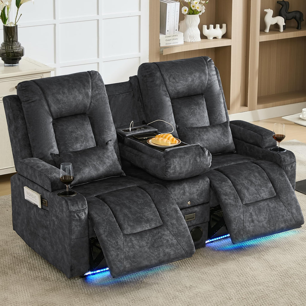 URRED Wall Hugger Power Reclining Loveseat Sofa，Dark Brown：77.3" - 3 Seats