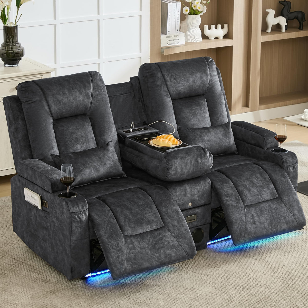URRED Wall Hugger Power Reclining Loveseat Sofa，Dark Brown：77.3" - 3 Seats