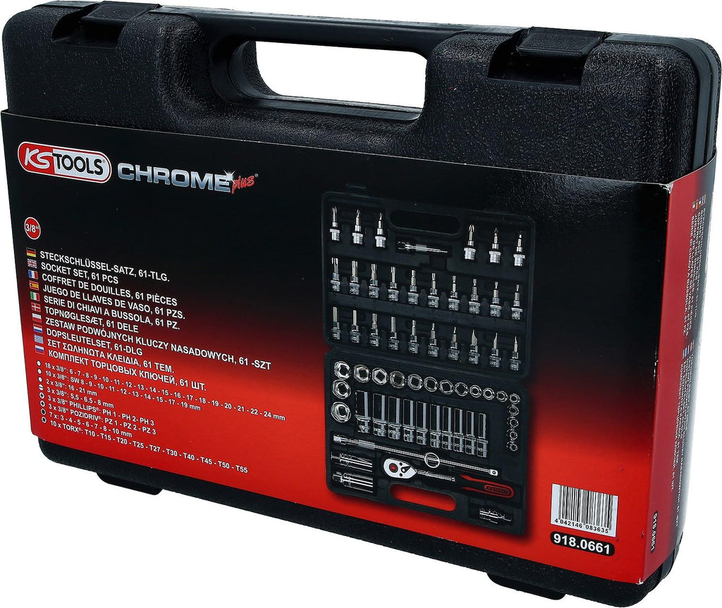 KS TOOLS 3/8" CHROMEplus Socket Set, 61 pcs