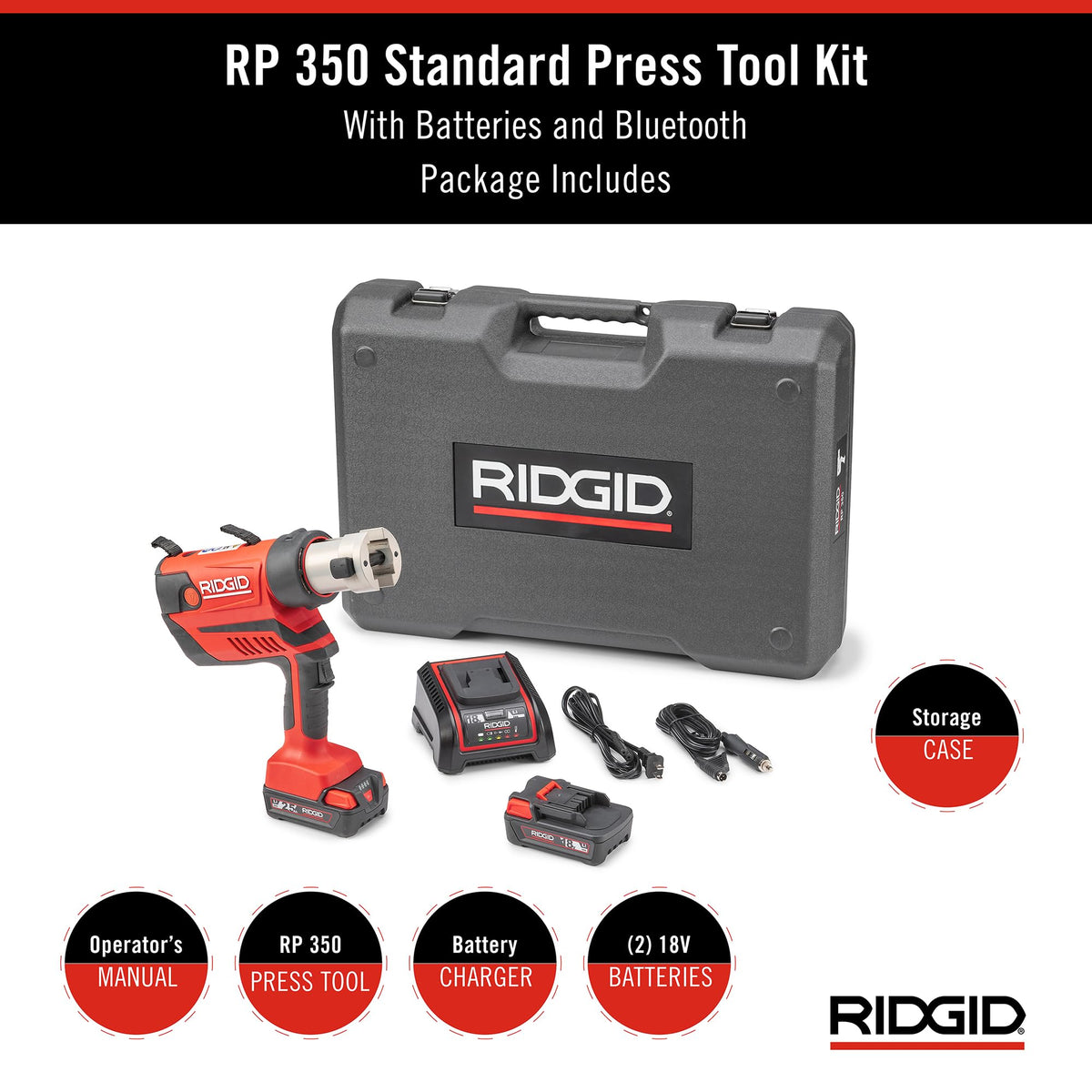 RIDGID 67063 RP 350 ProPress Pressing Tool and Battery Kit with ProPress Tool, 18-Volt Battery, Charger, and Case