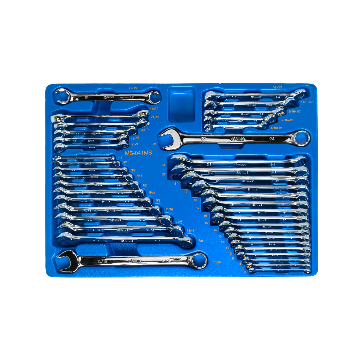 Genius Tools 41PC Metric & SAE Combination & Flare Nut Wrench Set - MS-041MS