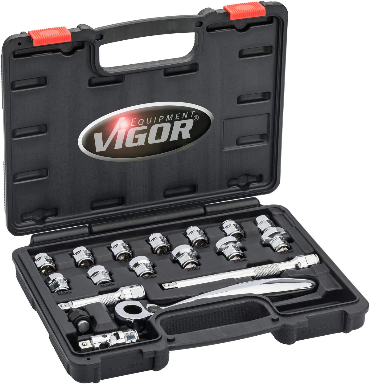 VIGOR Socket spanner set, super flat (18 pieces) V6202
