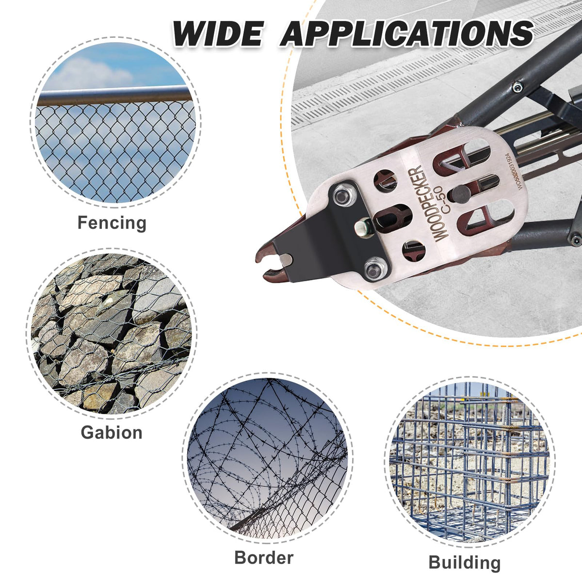 Woodpecker C50 11 Gauge Manual Snap Ring Plier 1-1/2-Inch Crown Fencing Tool Hog Ring Plier Hog Ring Gun 13-14mm Closure Diameter Manual C Ring Stapler for Wire Cages, Mattress, Gabion (C50)