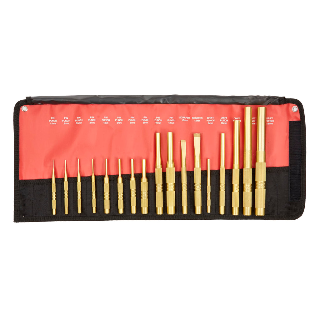 Mayhew Tools 61389 Brass Punch & Scraper Set, 17-Piece Metric