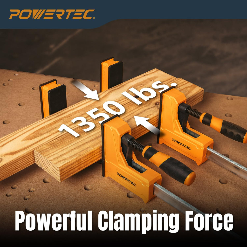 POWERTEC 72450 36" Woodworking Parallel Clamps Jaw Bar Clamp Spreader Tool 4PK, with 4PK Parallel Clamp Blocks - for Cabinet Door & Frame Gluing
