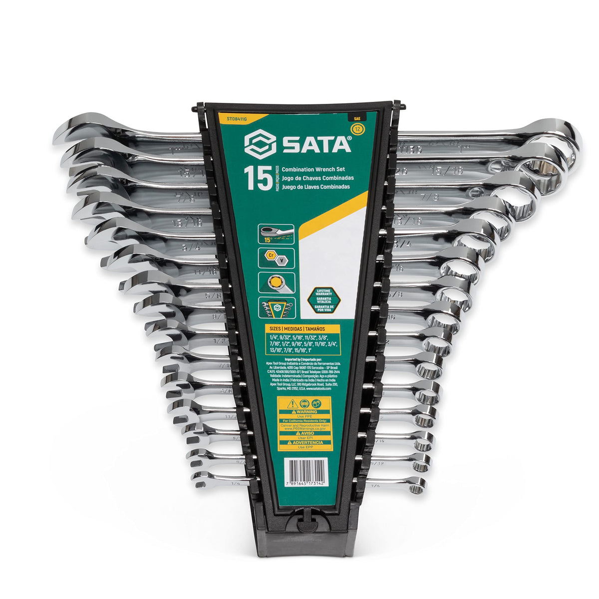 SATA 19 Piece 12 Point Combination Wrench Set | SAE sizes 1/4" to 1-1/4" | Off Corner Loading | ST08412G