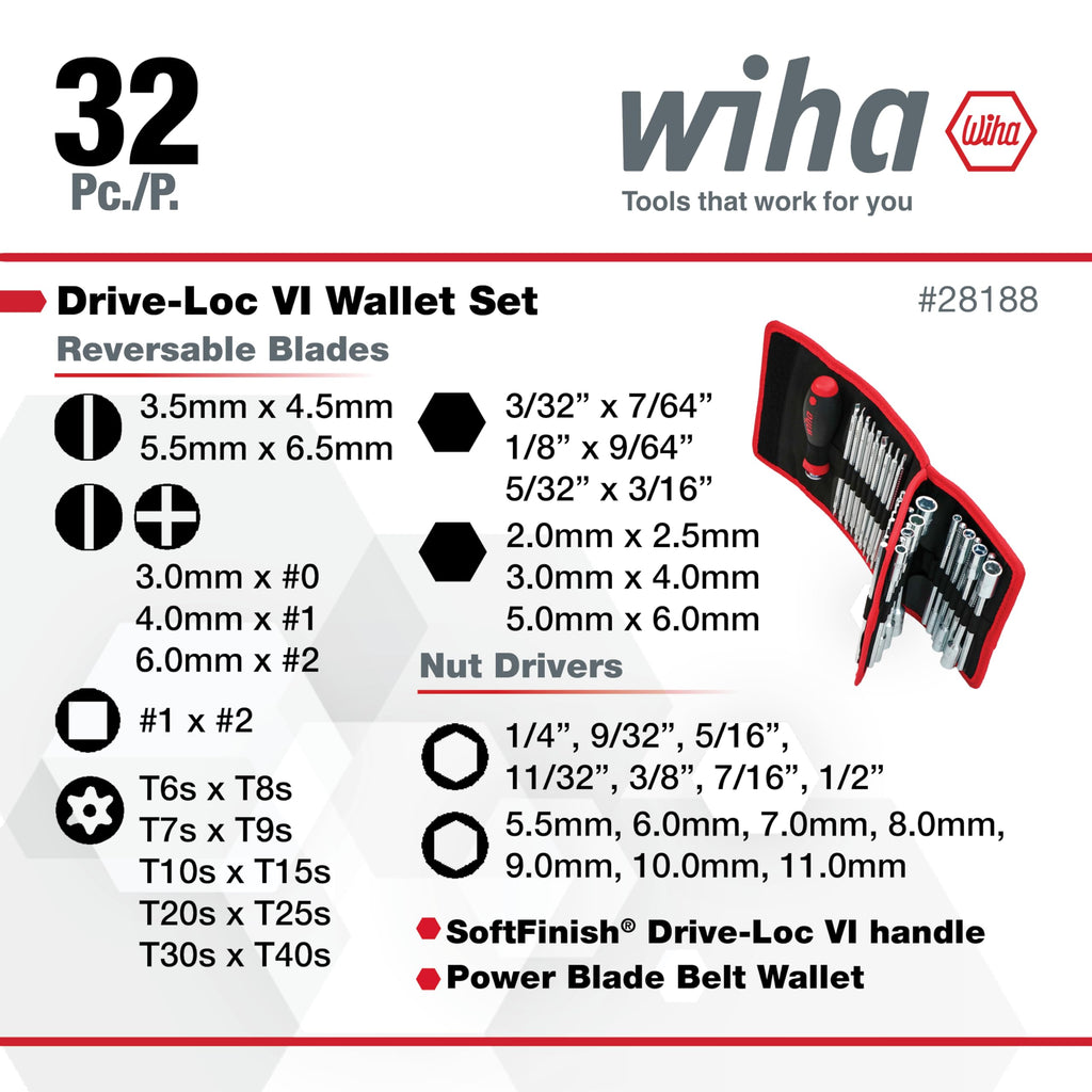 Wiha 28188 Drive-Loc VI Wallet Set, 32 Piece