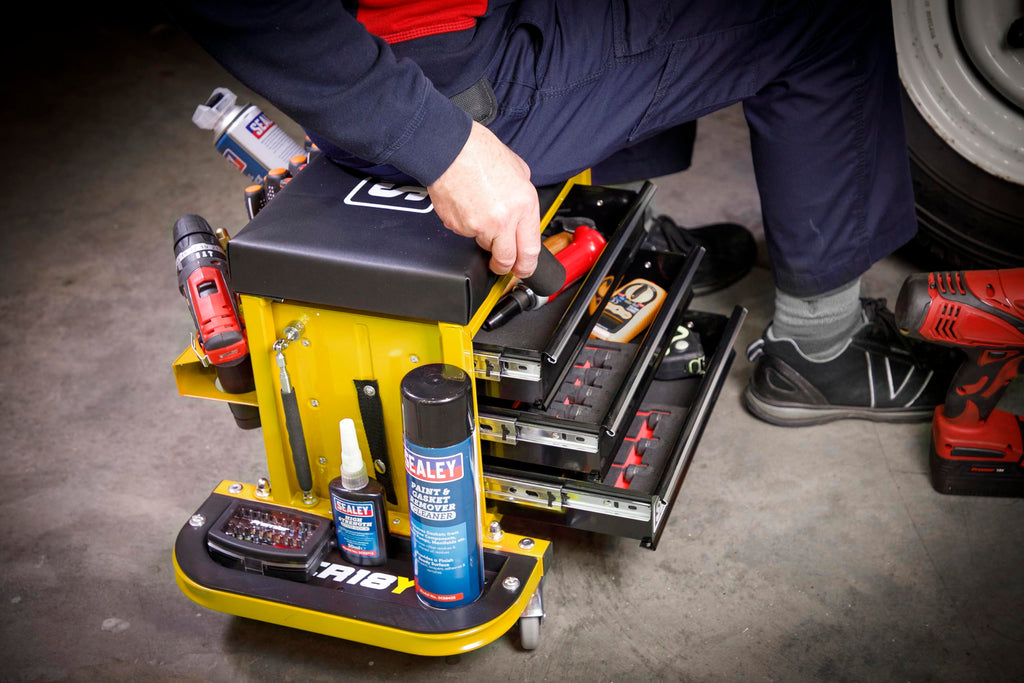 Sealey Mechanic's Utility Seat & Toolbox - Yellow - SCR18Y
