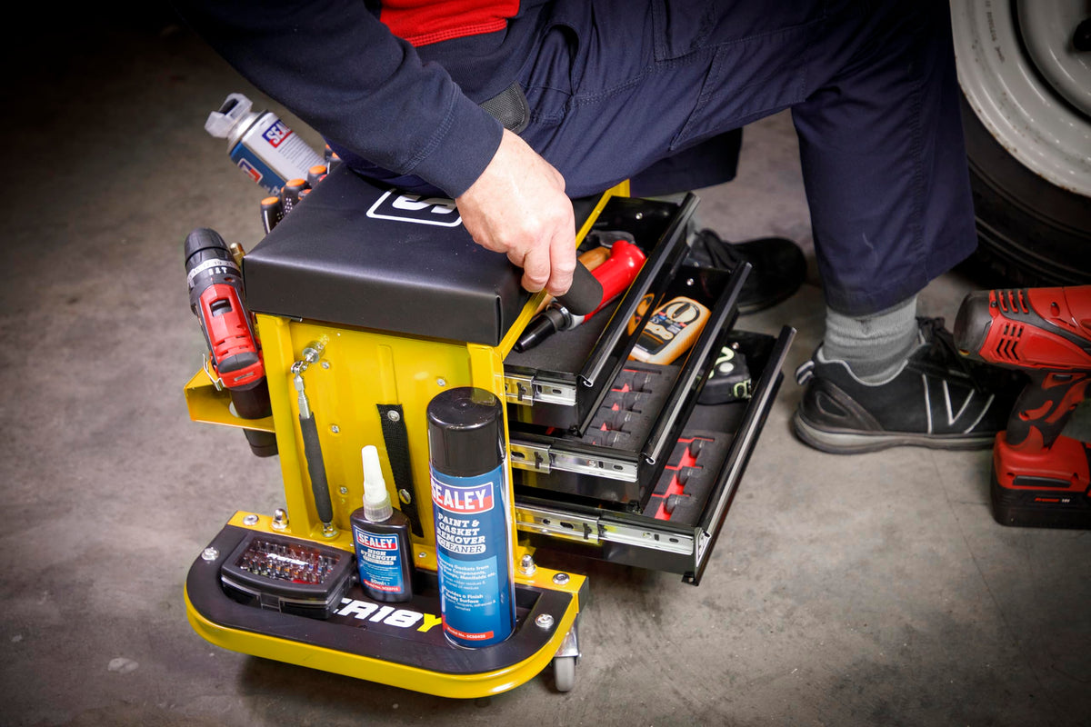 Sealey Mechanic's Utility Seat & Toolbox - Yellow - SCR18Y