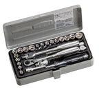 TONE S2187C 1/4" Drive SAE and Metric Socket Wrench Set w/Metal Case