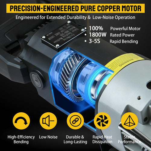 1800W Industrial Electric Hydraulic Rebar Bender & Straightener, 1” Handheld Portable Rebar Bending Machine,3-5s Fast Bending for 4-25mm (Max#8) Rebar,Bending Angle 0-90°,with Portable Toolbox,NRB-25B