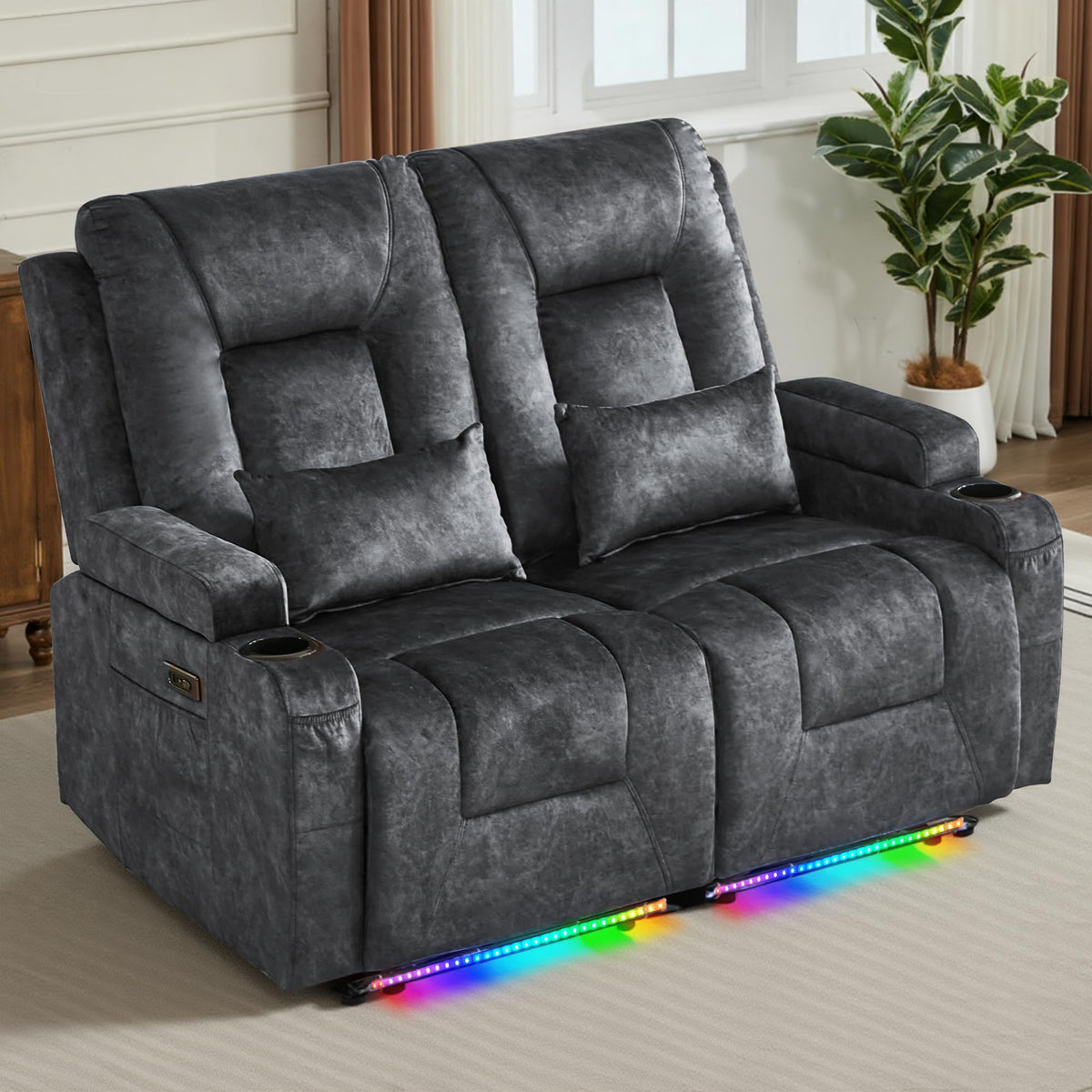 URRED Wall Hugger Power Reclining Loveseat Sofa，Dark Brown：77.3" - 3 Seats