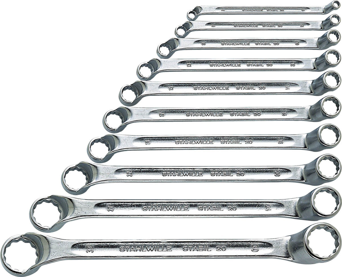 Stahwhile 96410407 Double Ended Ring Wrenches (Spanners) with Offset Heads, Made of Chrome Alloy Steel & Chrome Plated, Has Anti-Slip Drive, Suitable in Confined Spaces, Set of 10 (Metric) Wrenches