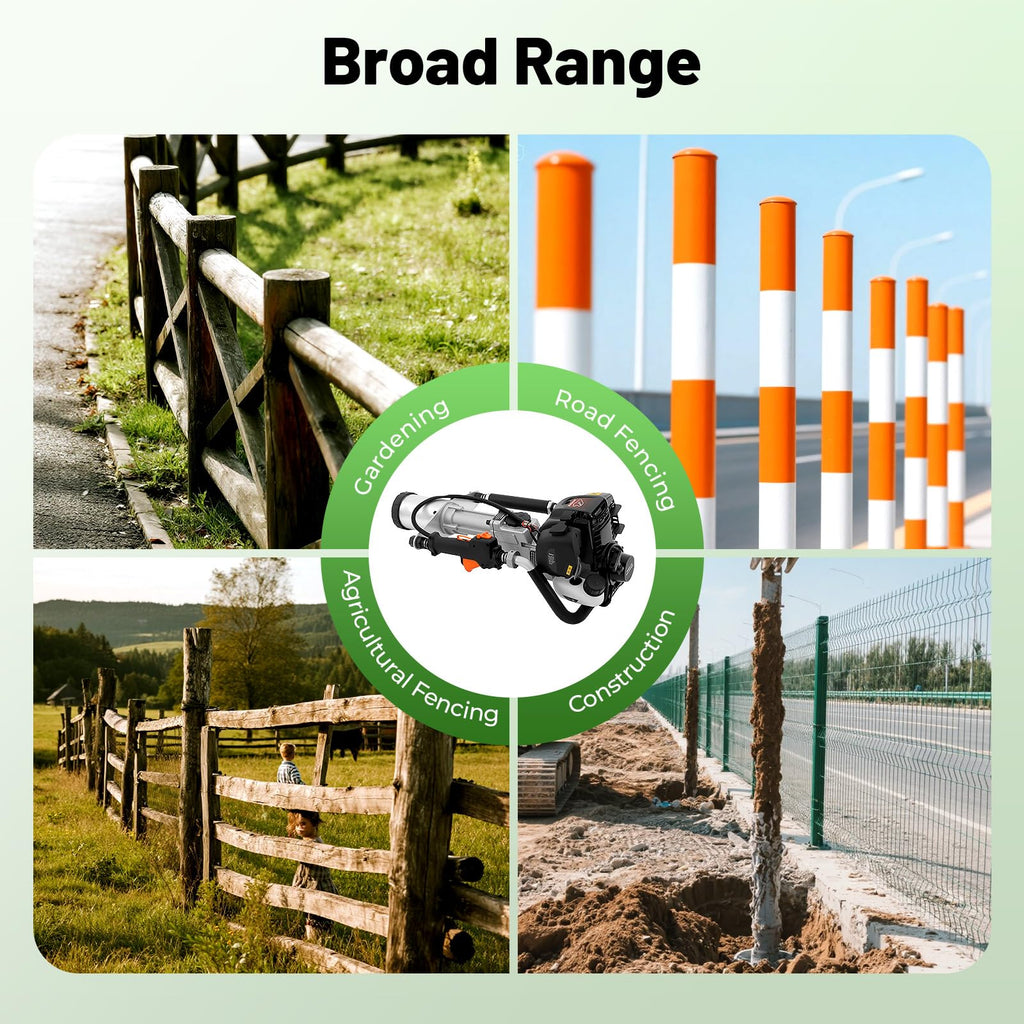 38CC T Pile Driver, 4-Stroke Gasoline Pile Driver Hammer, Construction Base Pile Driver, Portable Orchard Pile Driver, Guardrail/Triangular Steel Pile Driver Single Cylinder Air Cooling 7500r/min