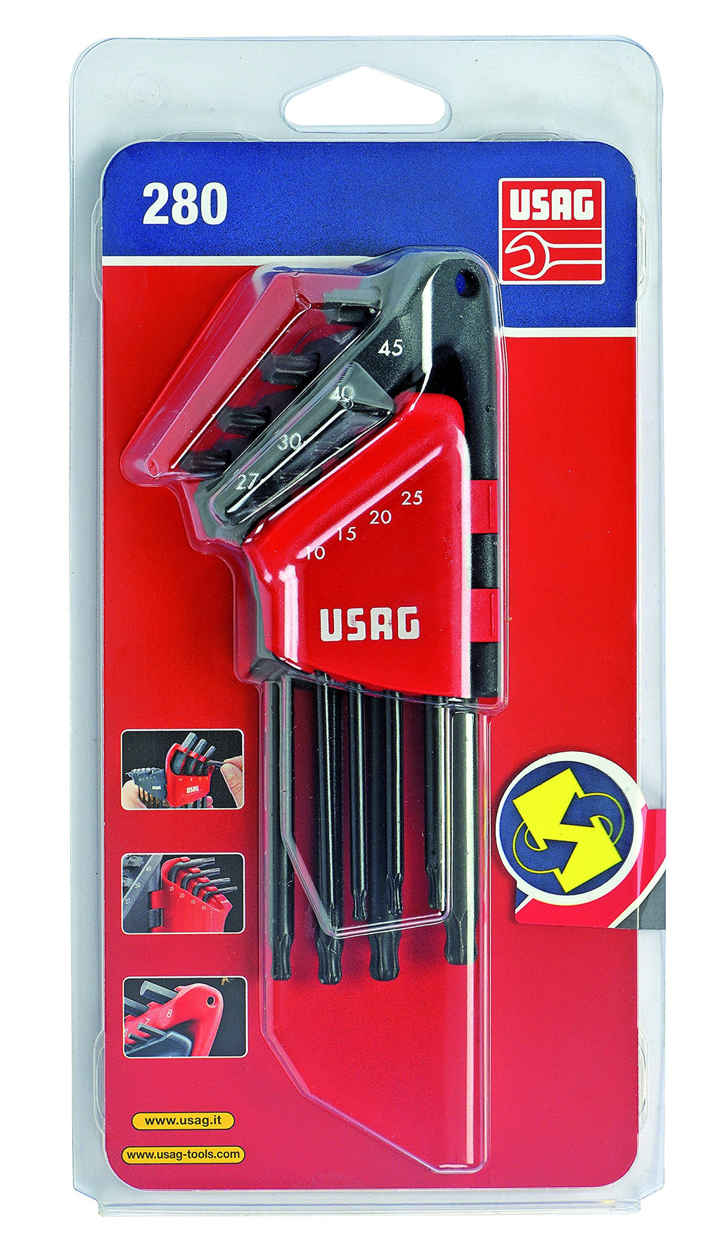 USAG 280 LTSTX/S8 Set of Eight Long Angled Keys with Spherical Head for TORX Screws