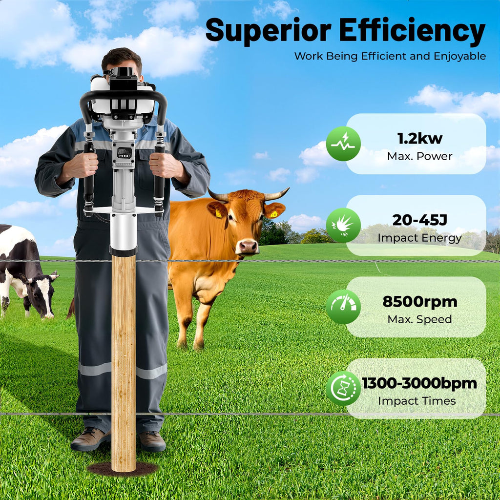 38CC T Pile Driver, 4-Stroke Gasoline Pile Driver Hammer, Construction Base Pile Driver, Portable Orchard Pile Driver, Guardrail/Triangular Steel Pile Driver Single Cylinder Air Cooling 7500r/min