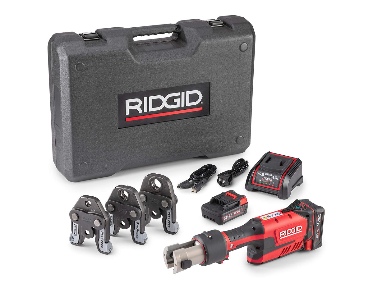 RIDGID 67183 Model RP 351 ProPress Standard Press Tool Kit with Battery, Charger, 1/2" to 1" Press Tool Jaws, and Carrying Case