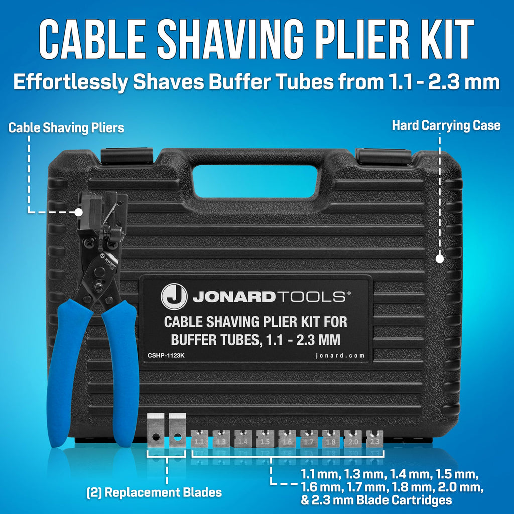 Jonard Tools CSHP-1123K Fiber Optic Cable Shaving Plier Kit, Buffer Tube Stripping Tool, 1.1–2.3 mm, Precision Midspan & Endspan Access Tool