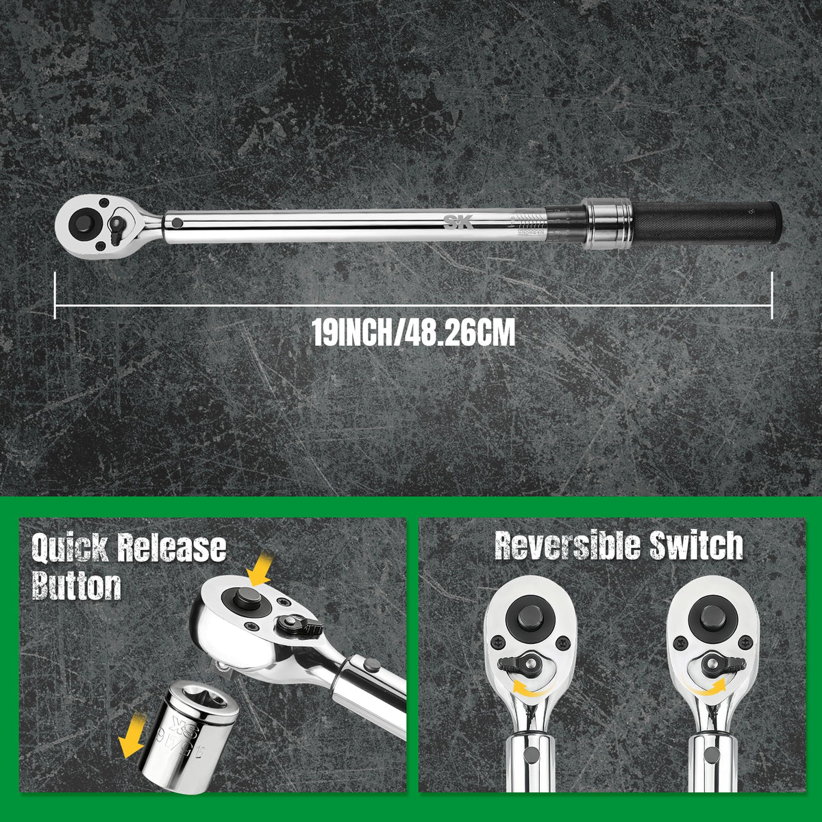 SK Tools USA 1/2" Drive Adjustable Torque Wrench Micrometer, 20-150 ft.lb.