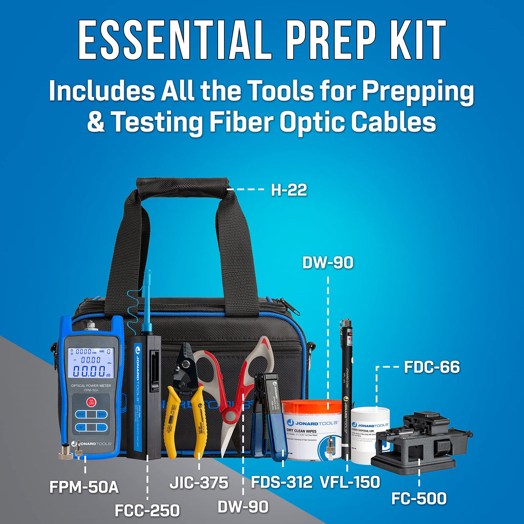 Jonard Tools TK-185 FTTH Prep Kit w/Power Meter, Fiber Cleaver, VFL, and More